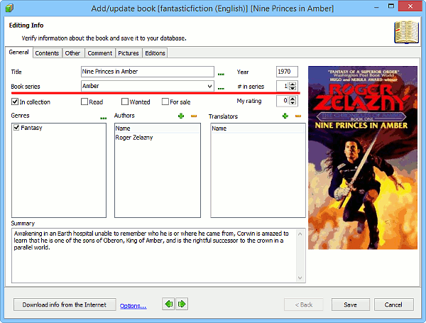 Book series in the Edit info window