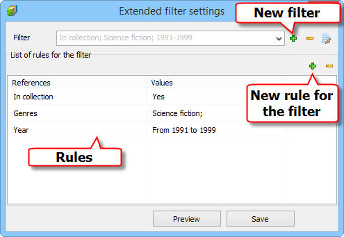 Extended filter settings