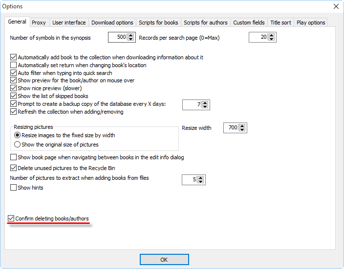 Confirmation option