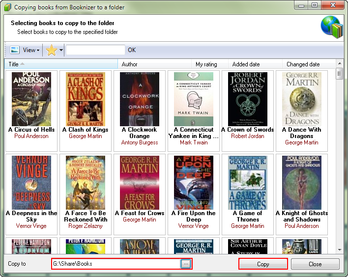 Copy e-books to a folder