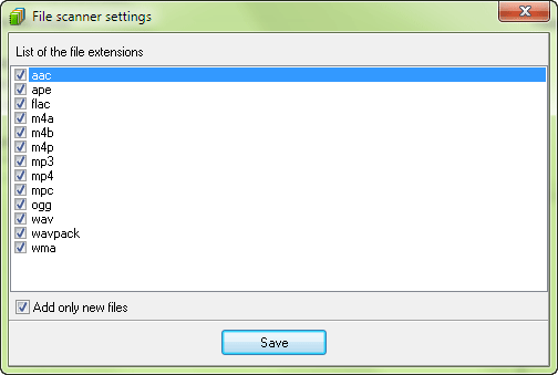 Select types of audio files to scan
