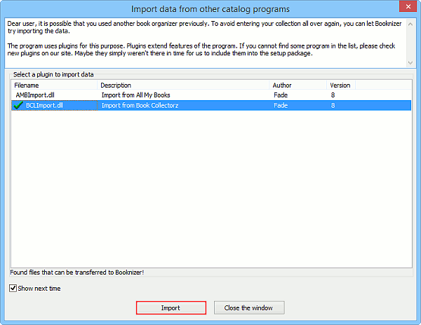 Import data from other book organizers