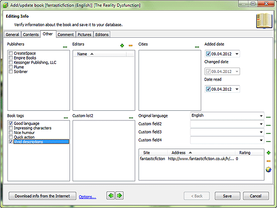 Select values of custom fields for the book