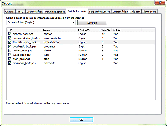 Select a script for downloading information